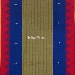 Kotpad Natural Dye Odisha Handloom Saree (Moss Green and Blue with Red Border)