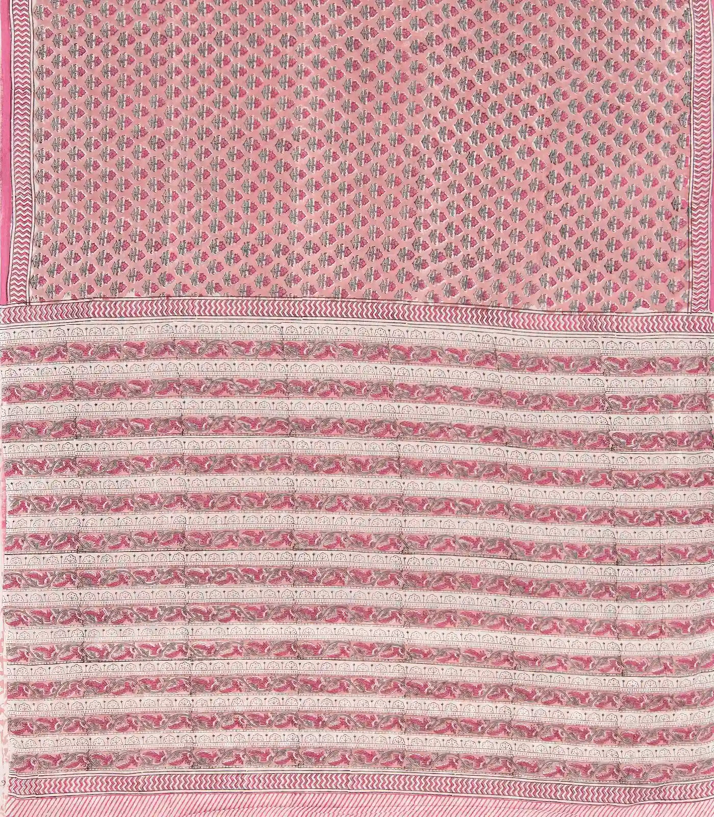 BubbleGum Pink Woven Jaipur Cotton Saree Printed With Floral Motifs