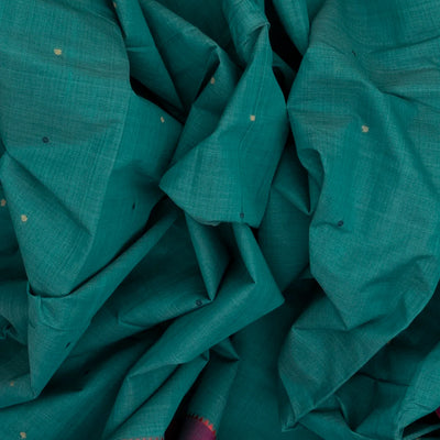 Cyan Handloom Kanchi Cotton Saree With Coin Buttas