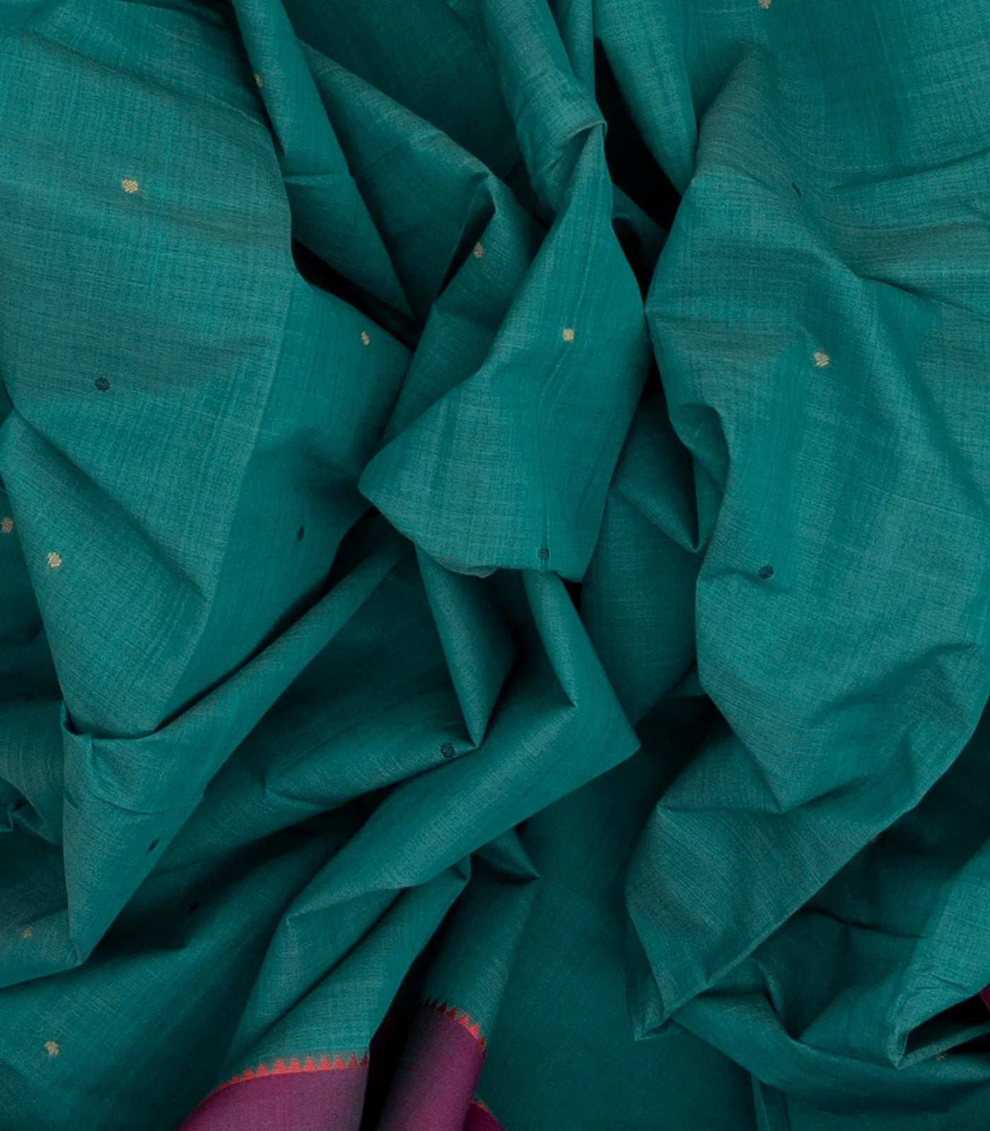 Cyan Handloom Kanchi Cotton Saree With Coin Buttas