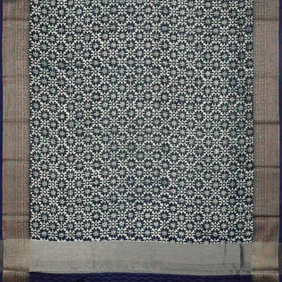 Navy Blue Woven Chanderi Printed Cotton Saree With Floral Jaal