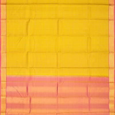 Mustard Handloom Kanchipuram Silk Saree With Checks
