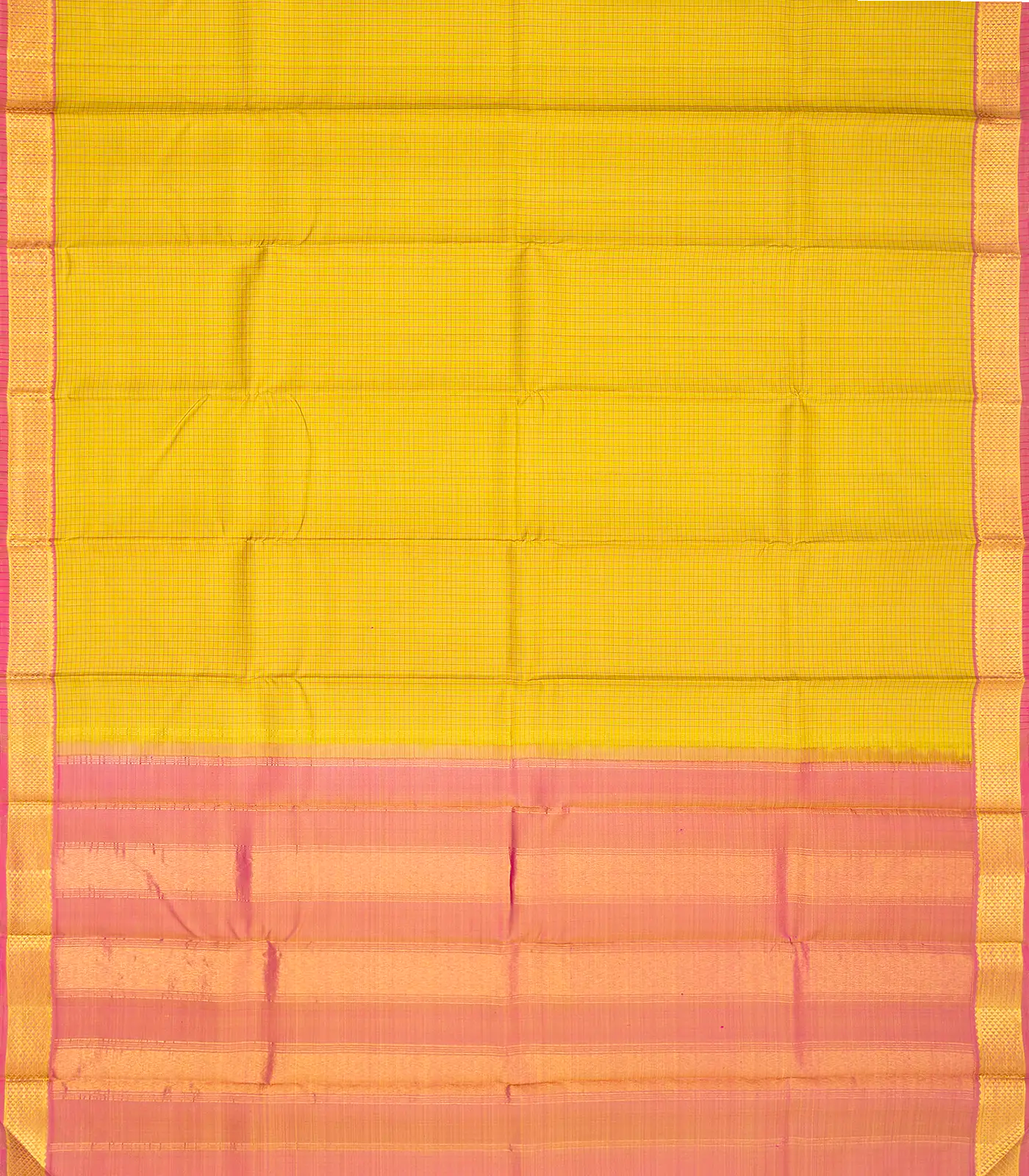 Mustard Handloom Kanchipuram Silk Saree With Checks