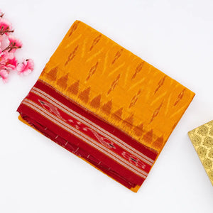 Yellow Orissa Cotton Saree With Tie & Dye Floral Motifs
