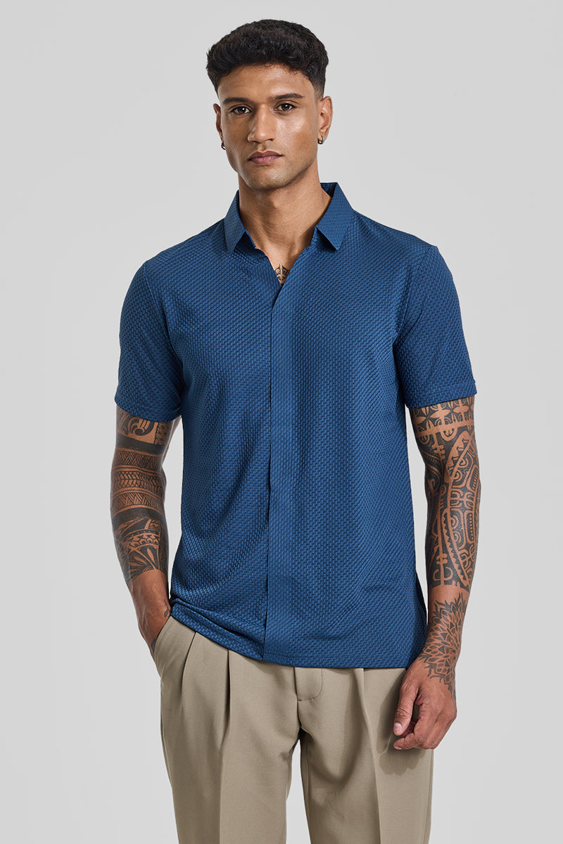 Blue Textured Polo T-Shirt