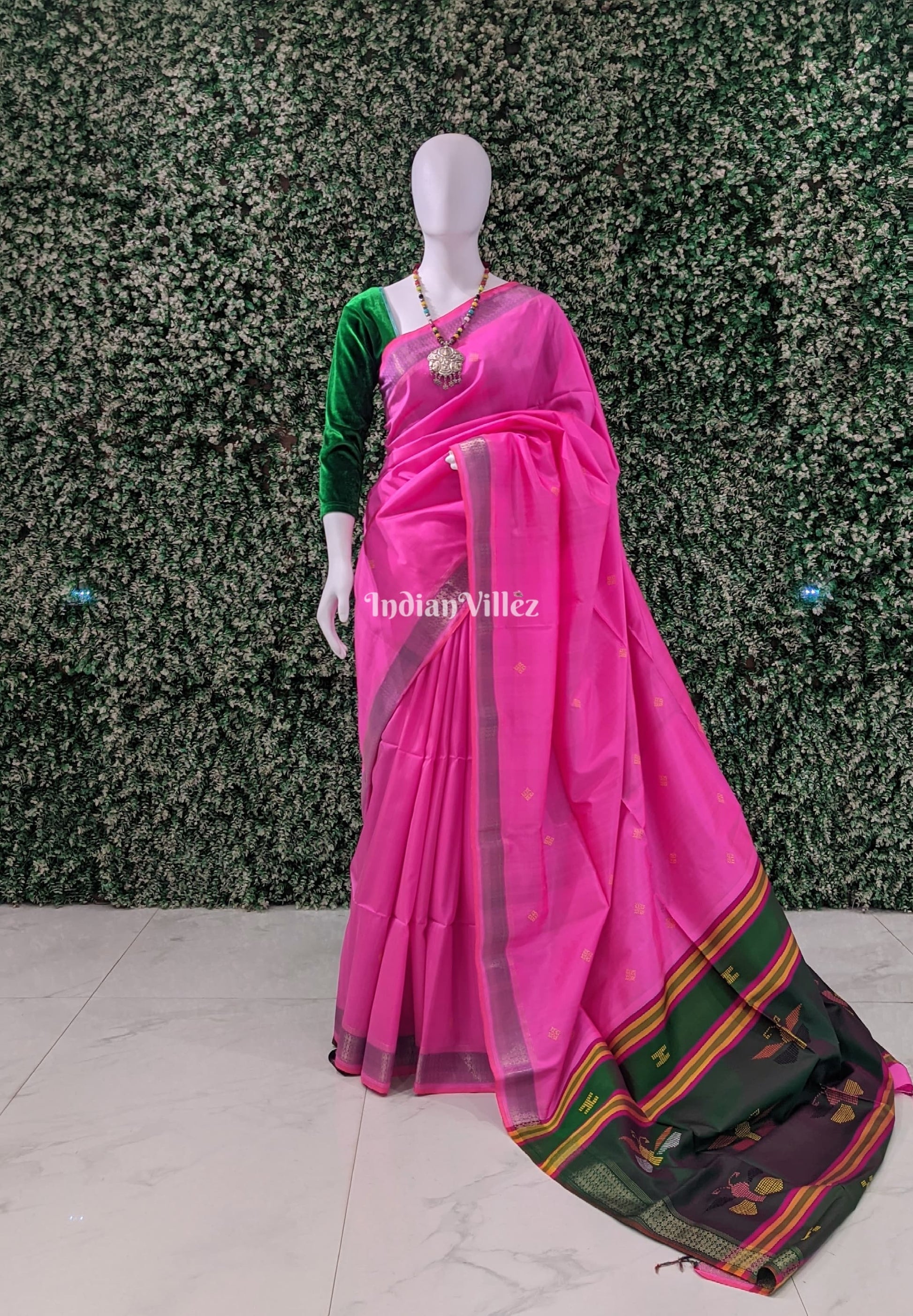 Pink Dual Tone Green Handwoven Soft Silk Saree