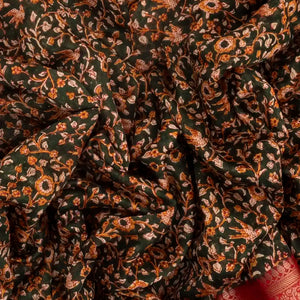 Dark Green Woven Chanderi Cotton Saree With Contrast Border