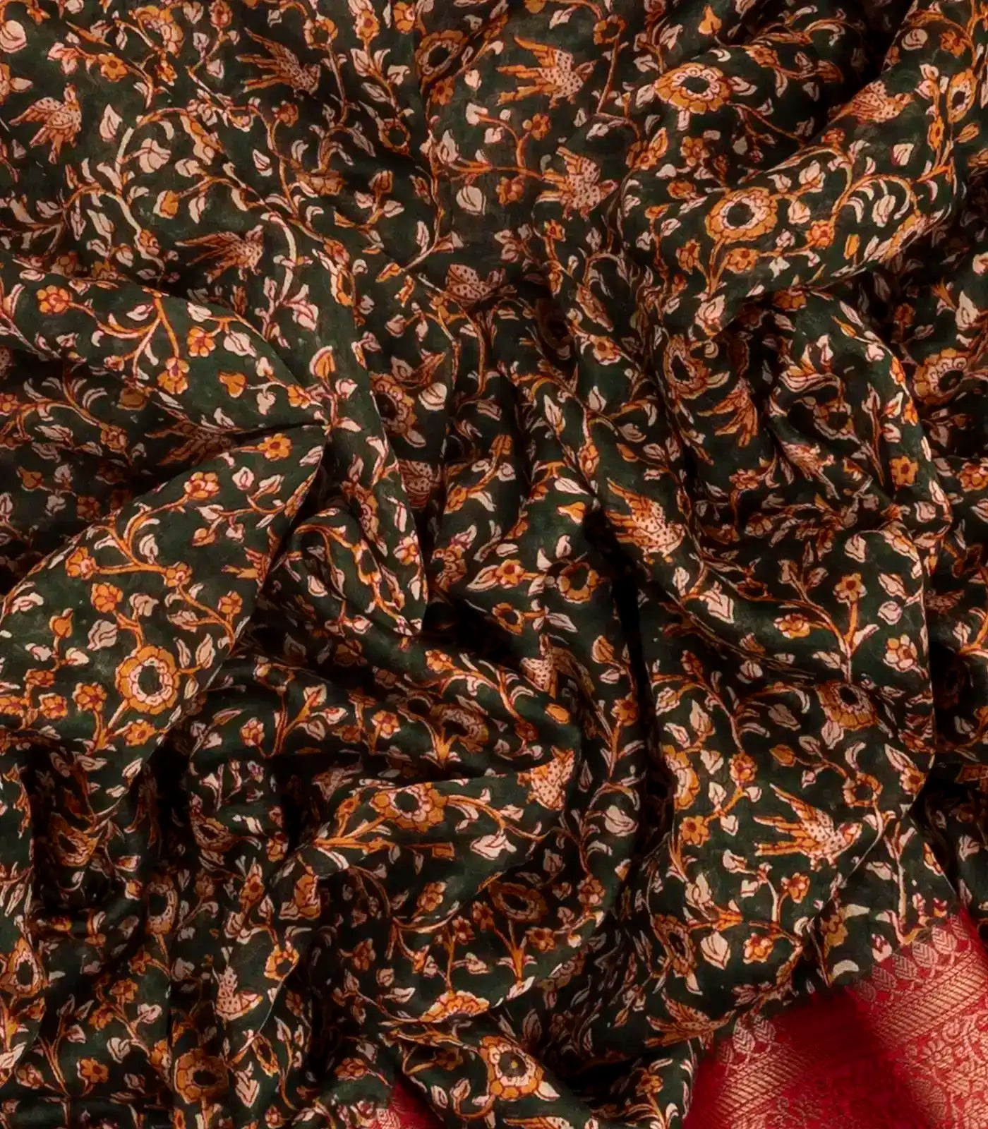 Dark Green Woven Chanderi Cotton Saree With Contrast Border