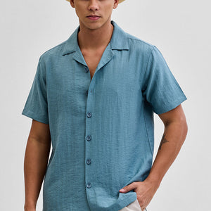 Light Blue Box Fit Linen Blend Shirt