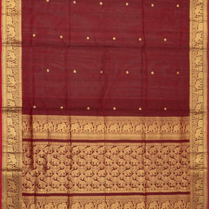 Maroon Handloom Silk Cotton Saree With Kamalam Zari Buttas