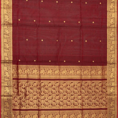 Maroon Handloom Silk Cotton Saree With Kamalam Zari Buttas