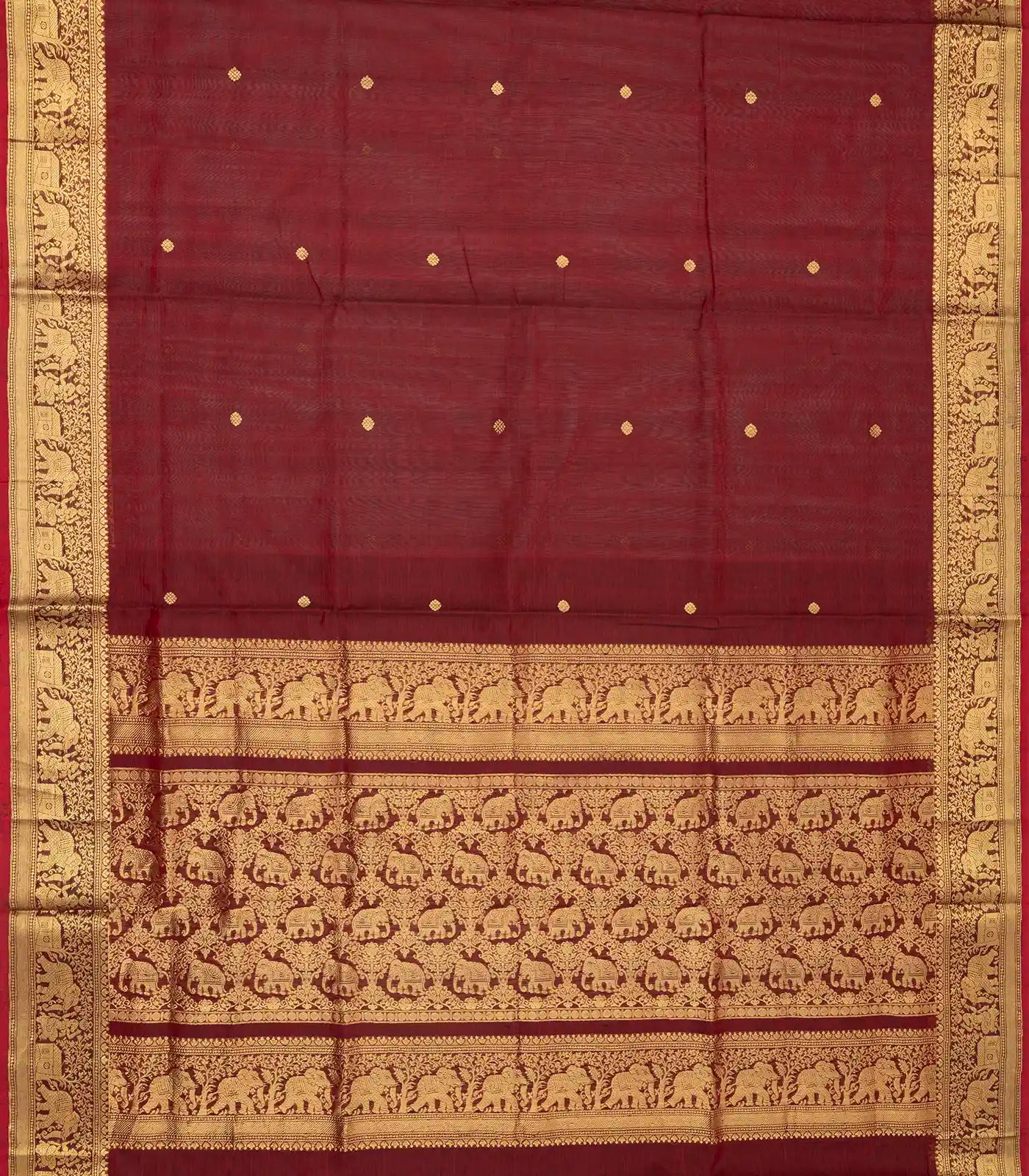 Maroon Handloom Silk Cotton Saree With Kamalam Zari Buttas