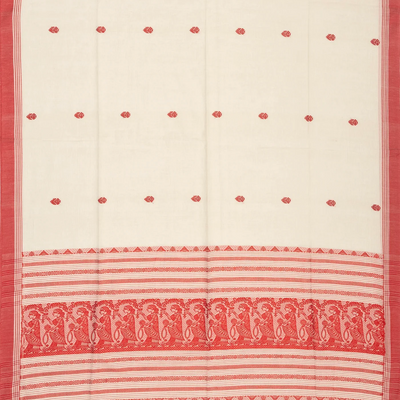 Off White Handloom Bengal Cotton Saree With Floral Buttas