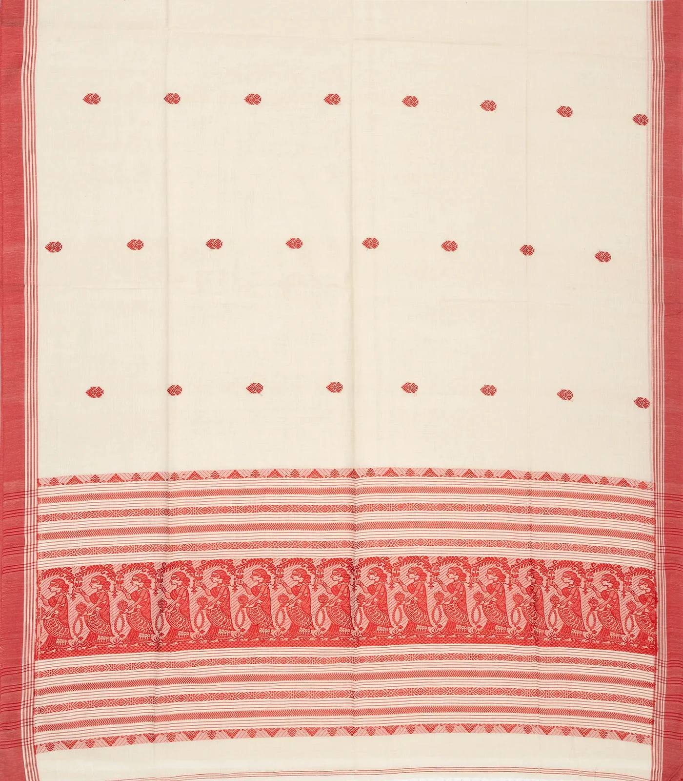 Off White Handloom Bengal Cotton Saree With Floral Buttas
