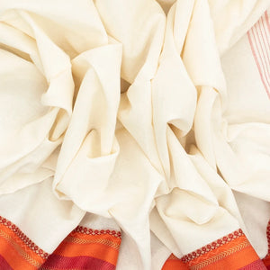 White Bengal Cotton Saree With Crimson Border