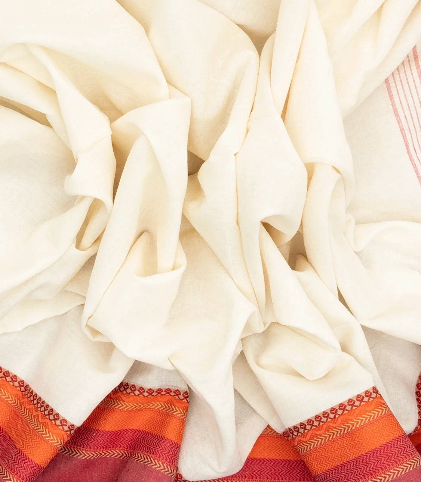 White Bengal Cotton Saree With Crimson Border