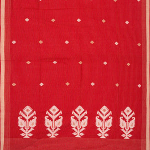 Red Handloom Bengal Cotton Saree With Floral Buttas