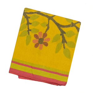 Lemon Yellow Handloom Bengal Cotton Saree With Diamond Motifs