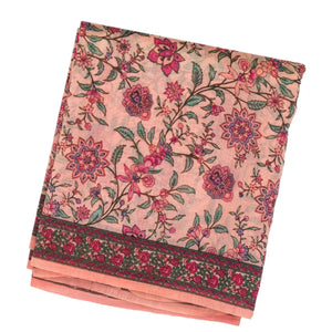 Light Peach Handloom Chanderi Cotton Saree With Printed Floral Motif