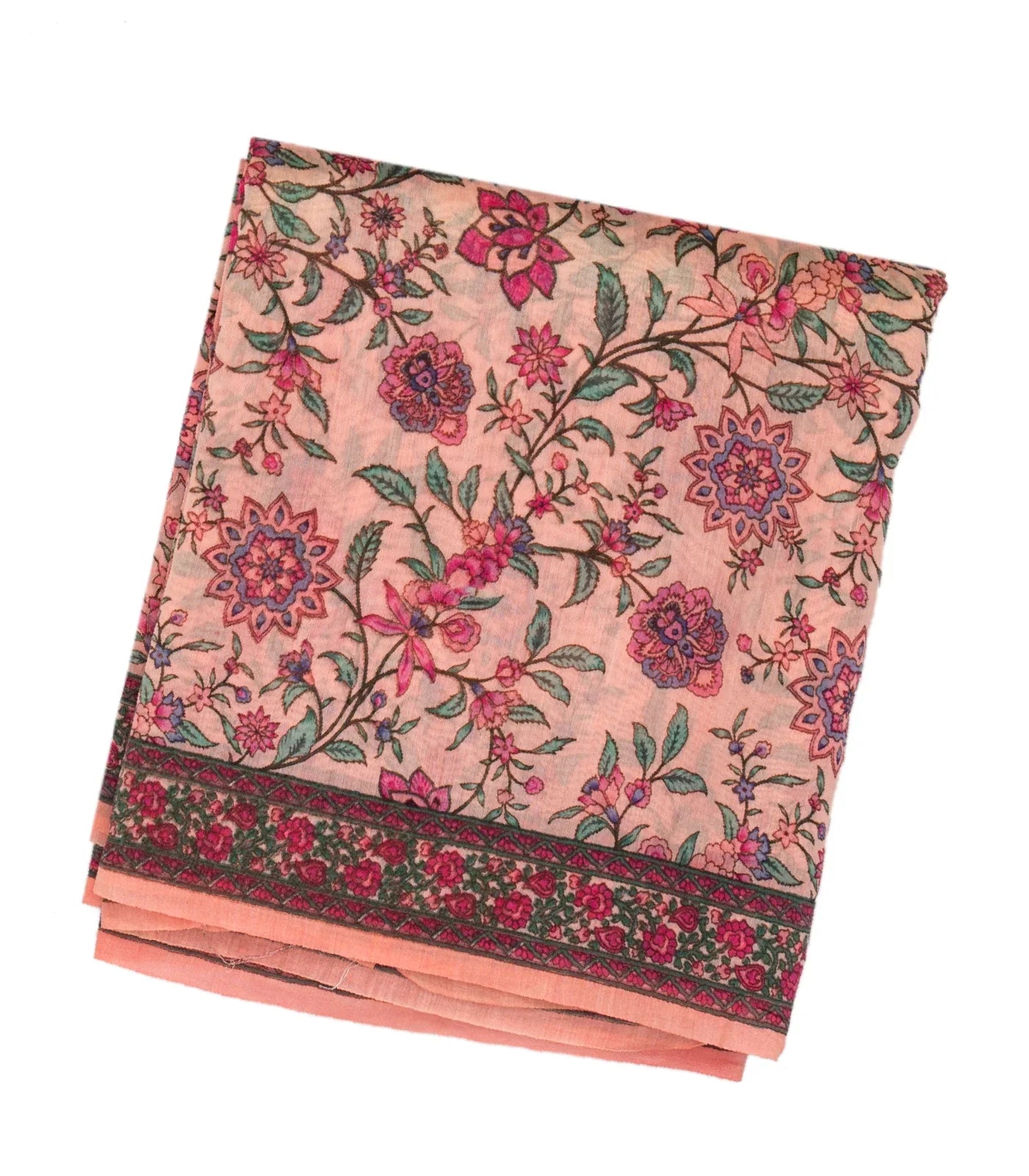 Light Peach Handloom Chanderi Cotton Saree With Printed Floral Motif