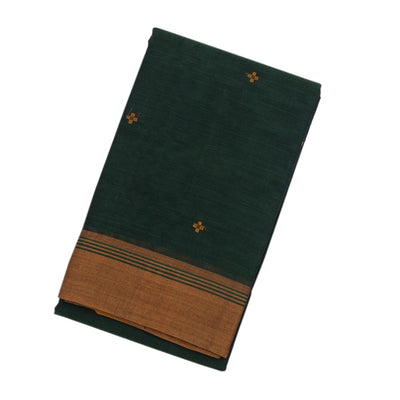 Bottle Green Handloom Rasipuram Cotton Saree With Plus Buttas