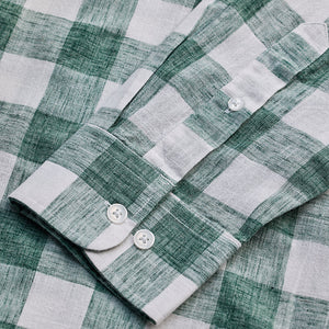 Green Checks Linen Blend Shirt