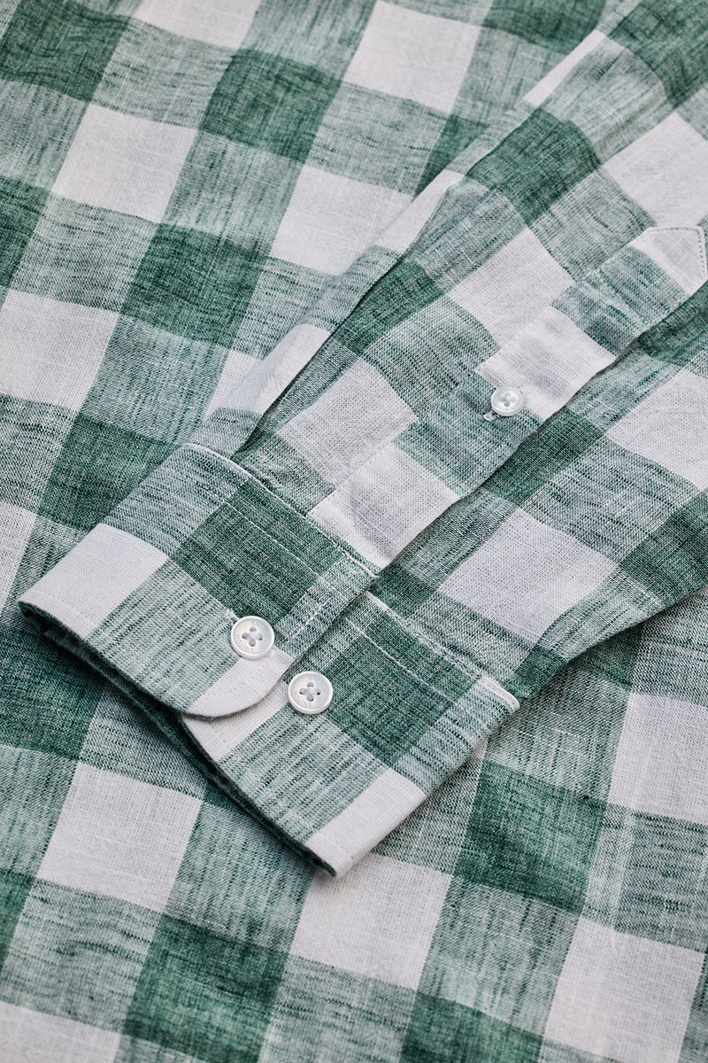 Green Checks Linen Blend Shirt