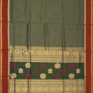 Dark Green Handloom Silk Cotton Saree With Checks