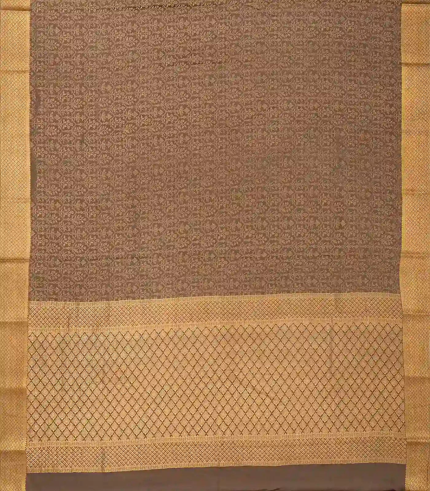 Beige Mysore Crepe Silk Saree With Floral Jaal Zari Motifs