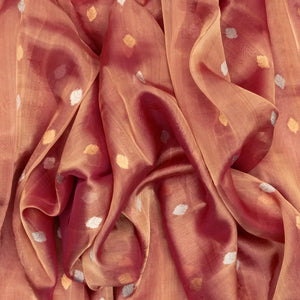 Peach Woven Banarasi Tissue Silk Saree With Floral Buttas