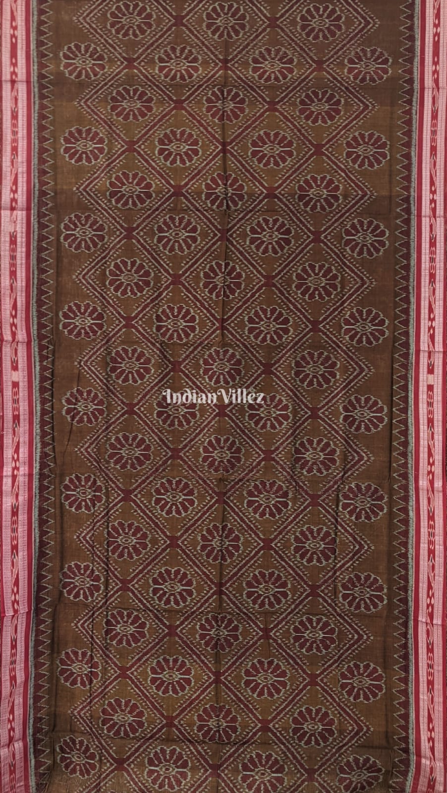 Coffee Maroon Maniabandha Odisha Ikat Cotton Saree