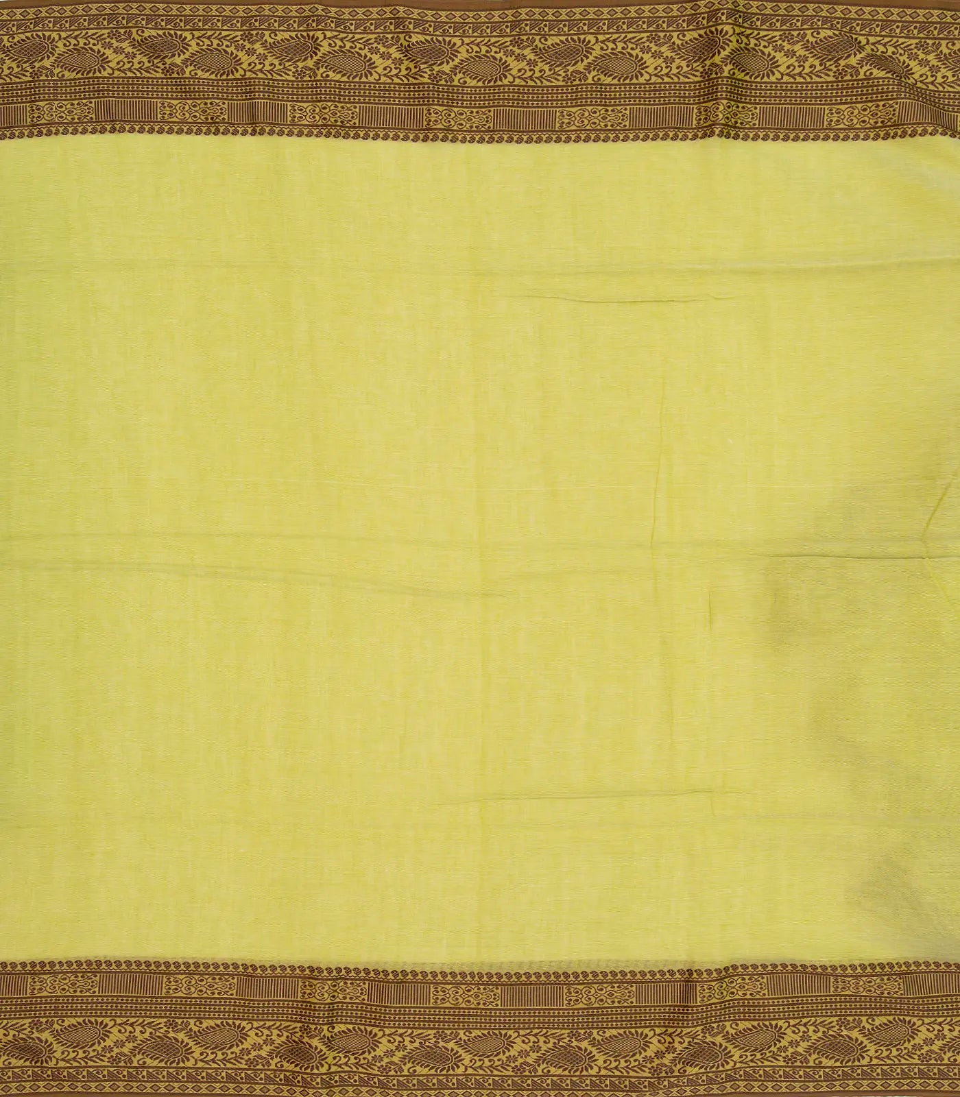 Cardamom Green Bengal Cotton Saree With Mango Motifs  In Border