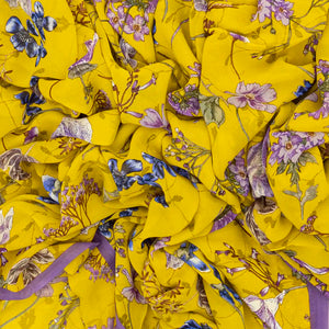 Lemon Yellow Woven Digital Printed Georgette Silk Saree With Floral Motifs