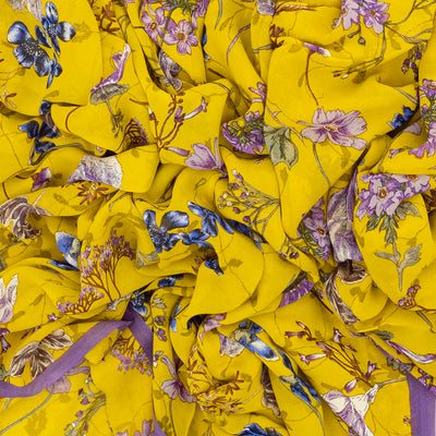 Lemon Yellow Woven Digital Printed Georgette Silk Saree With Floral Motifs