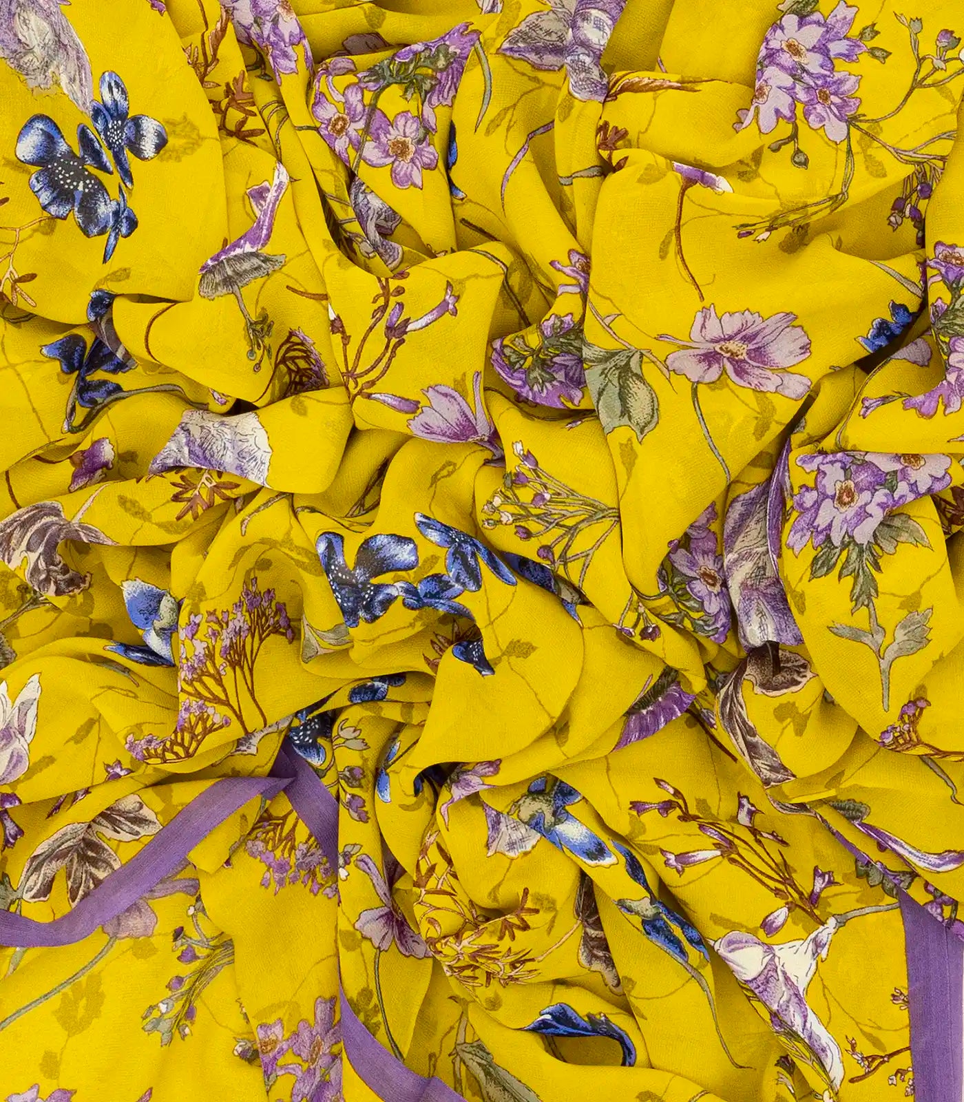 Lemon Yellow Woven Digital Printed Georgette Silk Saree With Floral Motifs