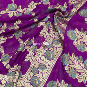 Purple Pure Banarasi Khaddi Georgette Saree
