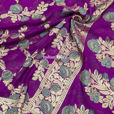 Purple Pure Banarasi Khaddi Georgette Saree