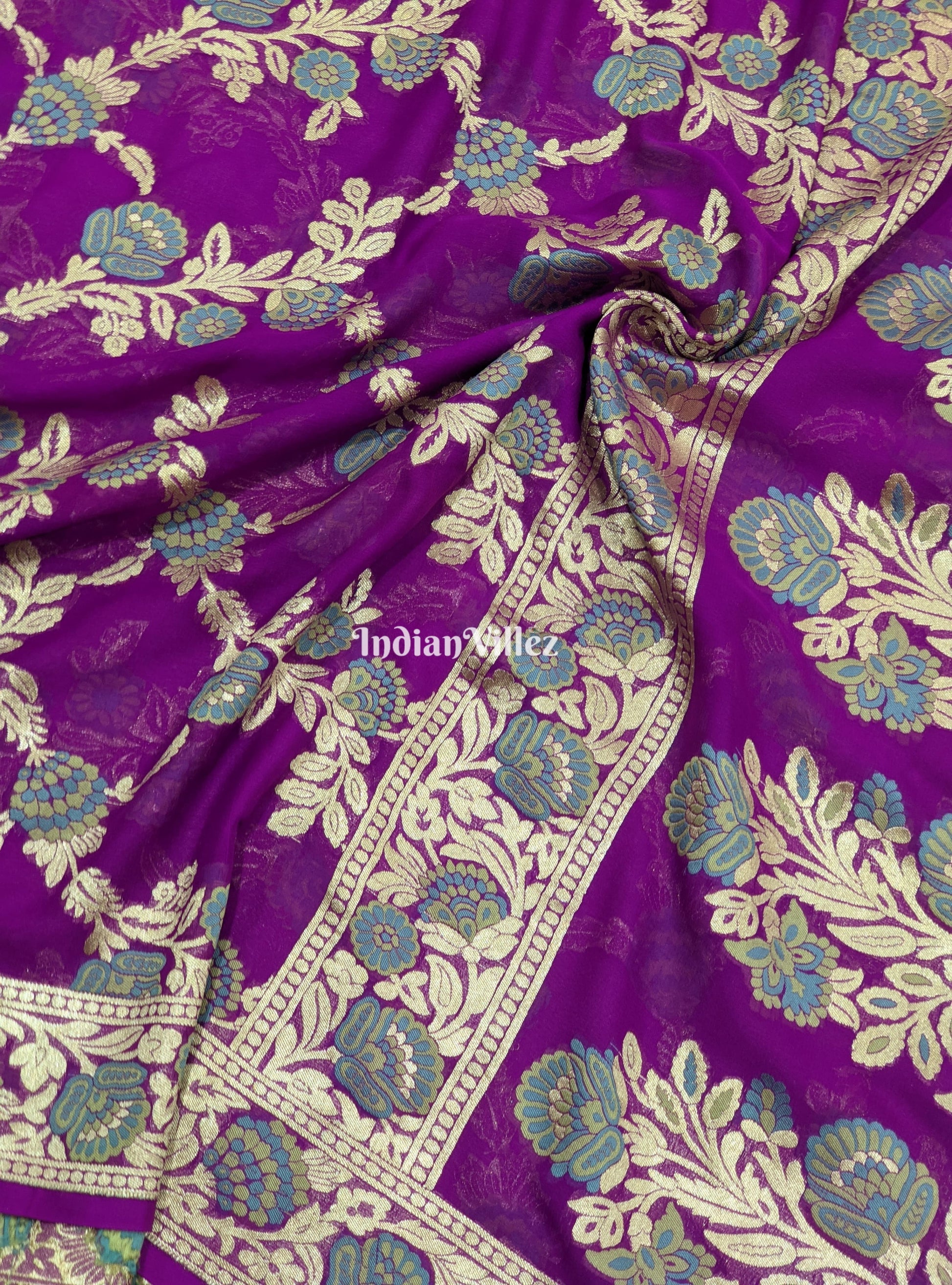 Purple Pure Banarasi Khaddi Georgette Saree