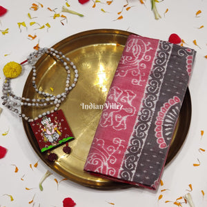 Peach Black Peacock Sambalpuri Ikat Silk Pastel Saree