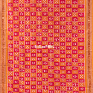 Orange Red Body Pasapali Odisha Ikat Khandua Silk Saree