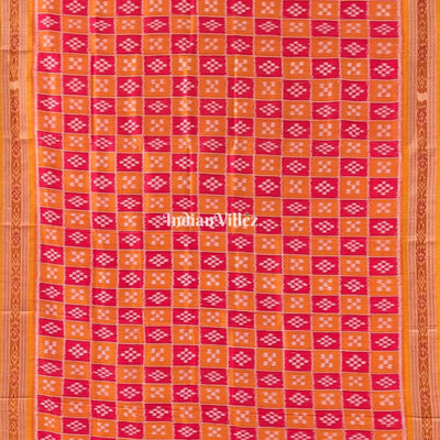Orange Red Body Pasapali Odisha Ikat Khandua Silk Saree