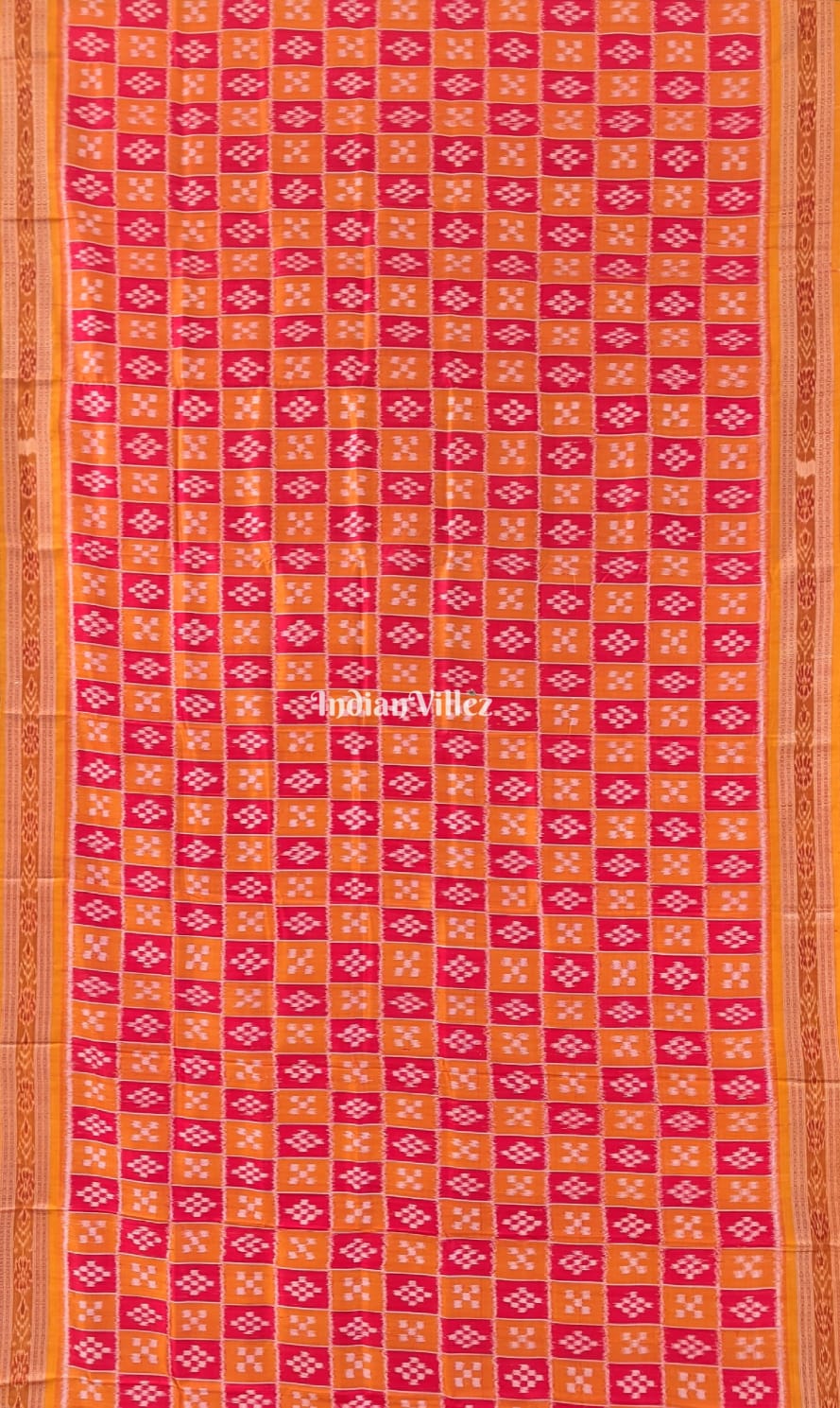 Orange Red Body Pasapali Odisha Ikat Khandua Silk Saree