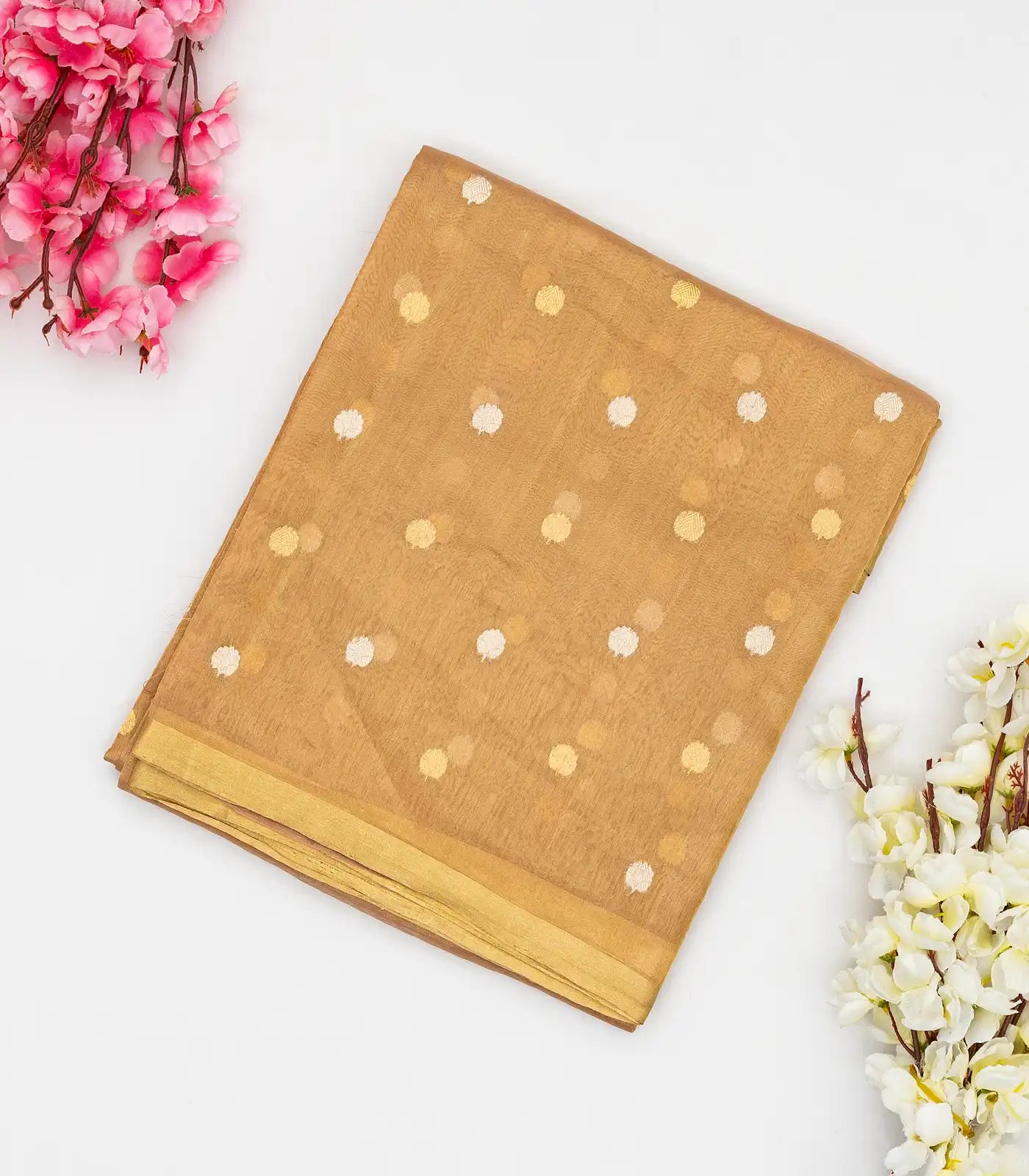 Gold Handloom Banarasi Tissue Silk Saree With Jaal Motifs