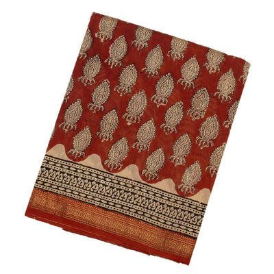 Rust Handloom Chanderi Cotton Saree With Printed Motifs