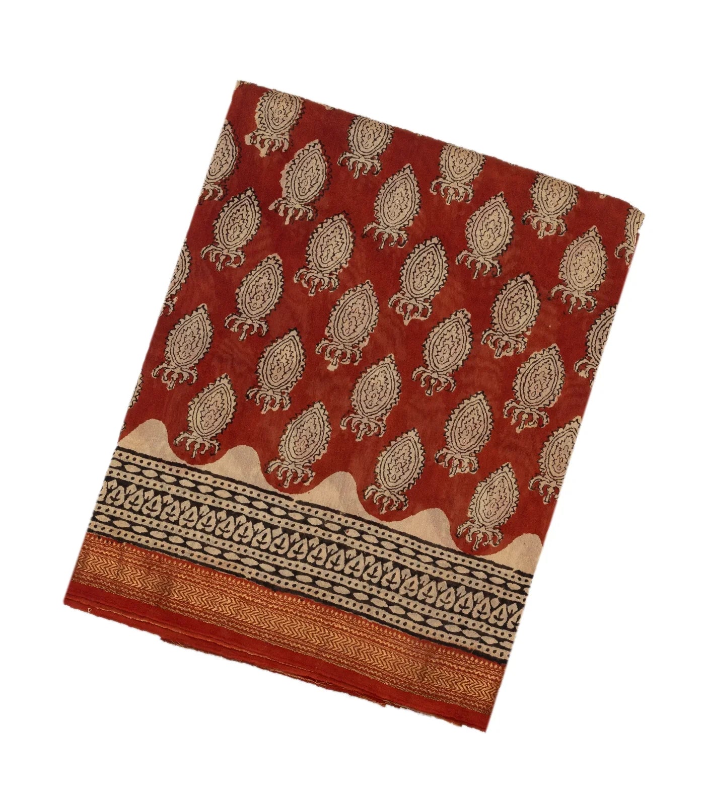 Rust Handloom Chanderi Cotton Saree With Printed Motifs