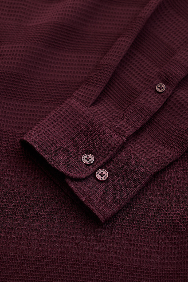 Burgundy Textured Slim Fit Shirt