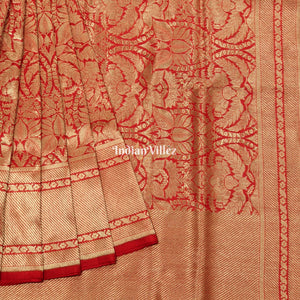 Red Floral Designer Banarasi Katan Saree