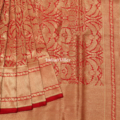Red Floral Designer Banarasi Katan Saree
