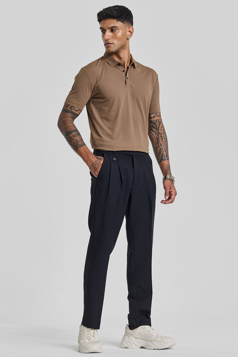 Light Brown Textured Polo T-Shirt