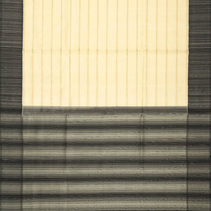 Cream Handloom Kora Silk Saree With Beldari Stripes & Black Border